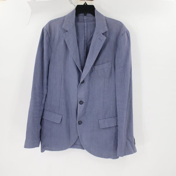 120% Lino Sports Coat medium linen Blue Unstructured notch lightweight blazer - Picture 1 of 16